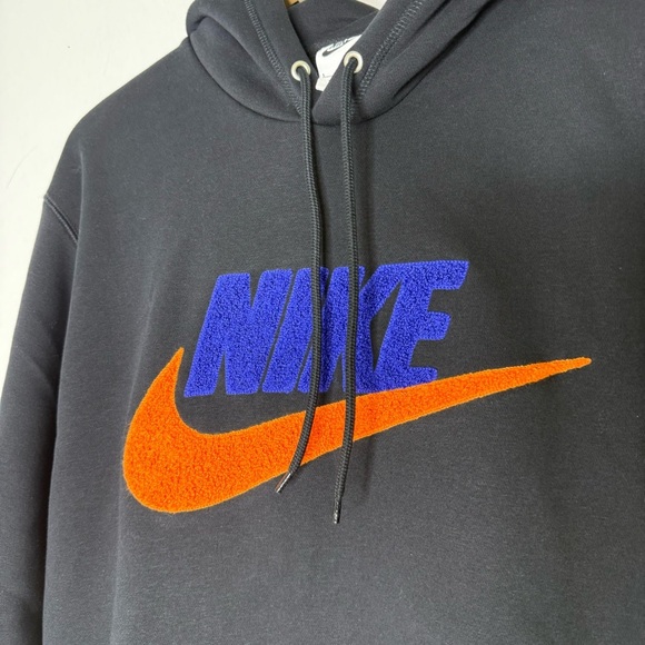 Nike Sportswear Club Fleece Black Hoodie Men’s Large | Blue & Orange Logo NWT - Picture 5 of 6